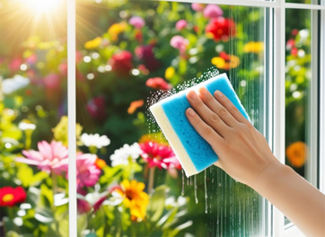 Fensterreinigung mit Schwamm